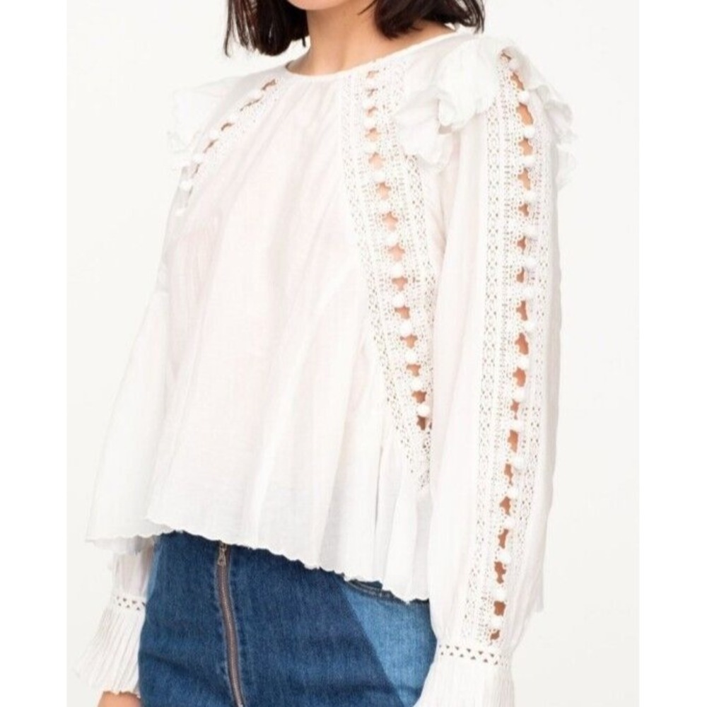 SEA New York Size 4 Blouse White Ivory Lace Easter Long Sleeve Cottagecore